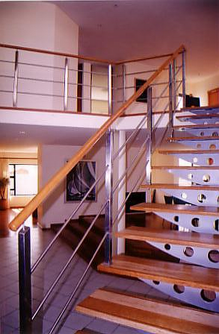 Straight Staircase with Stainless Steel Balustrades.