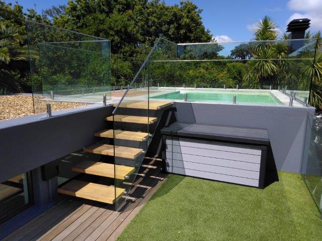 Staircase, Glass Balustrades and Pool Cover done by Sterianos Engineering cc.